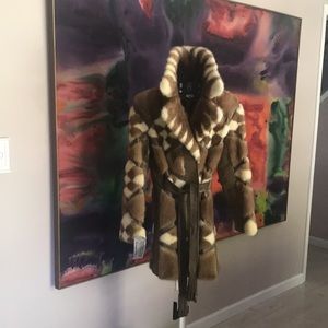 Flemington furs coat jacket 2 tone mink leather inserts never worn S/M